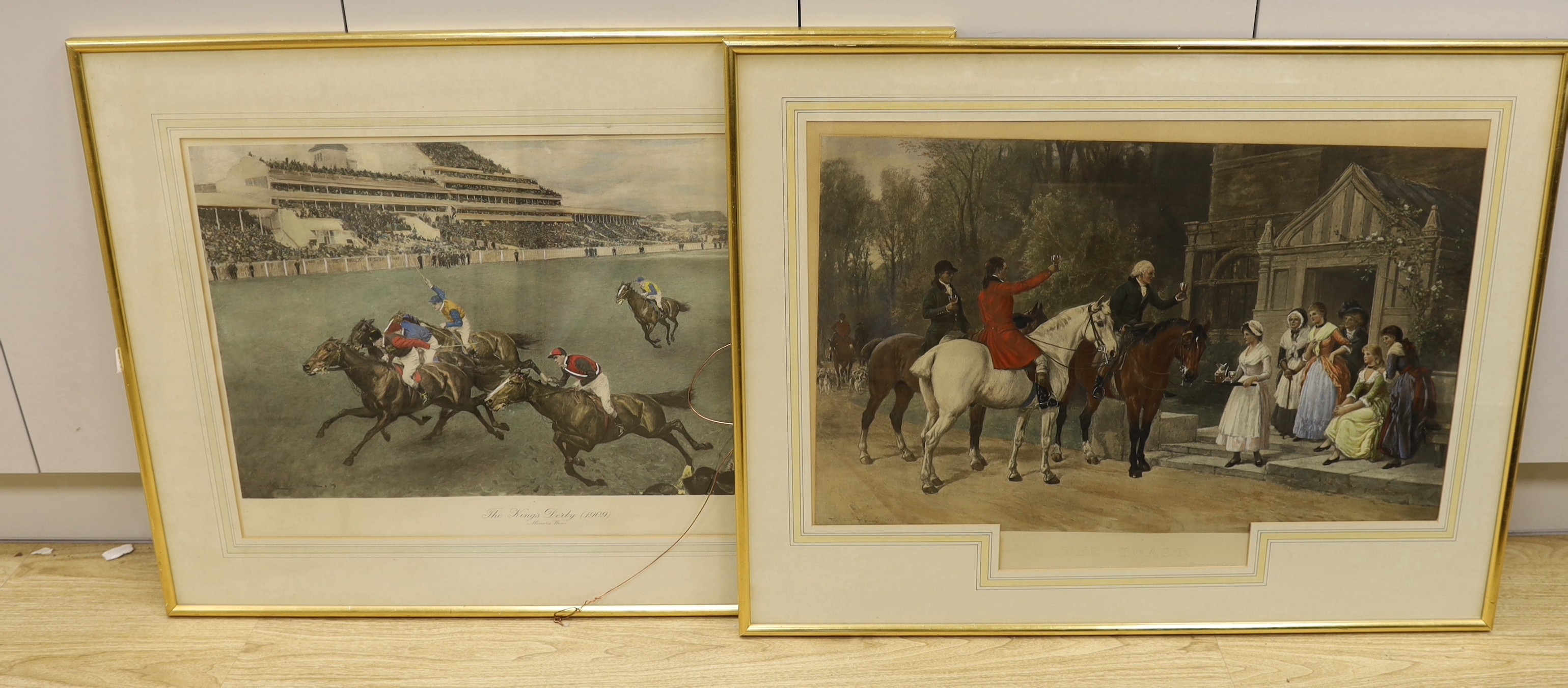 Two equestrian prints, 'The King's Derby 1909', overall 50 x 76cm and 'The Toast', 50 x 76cm